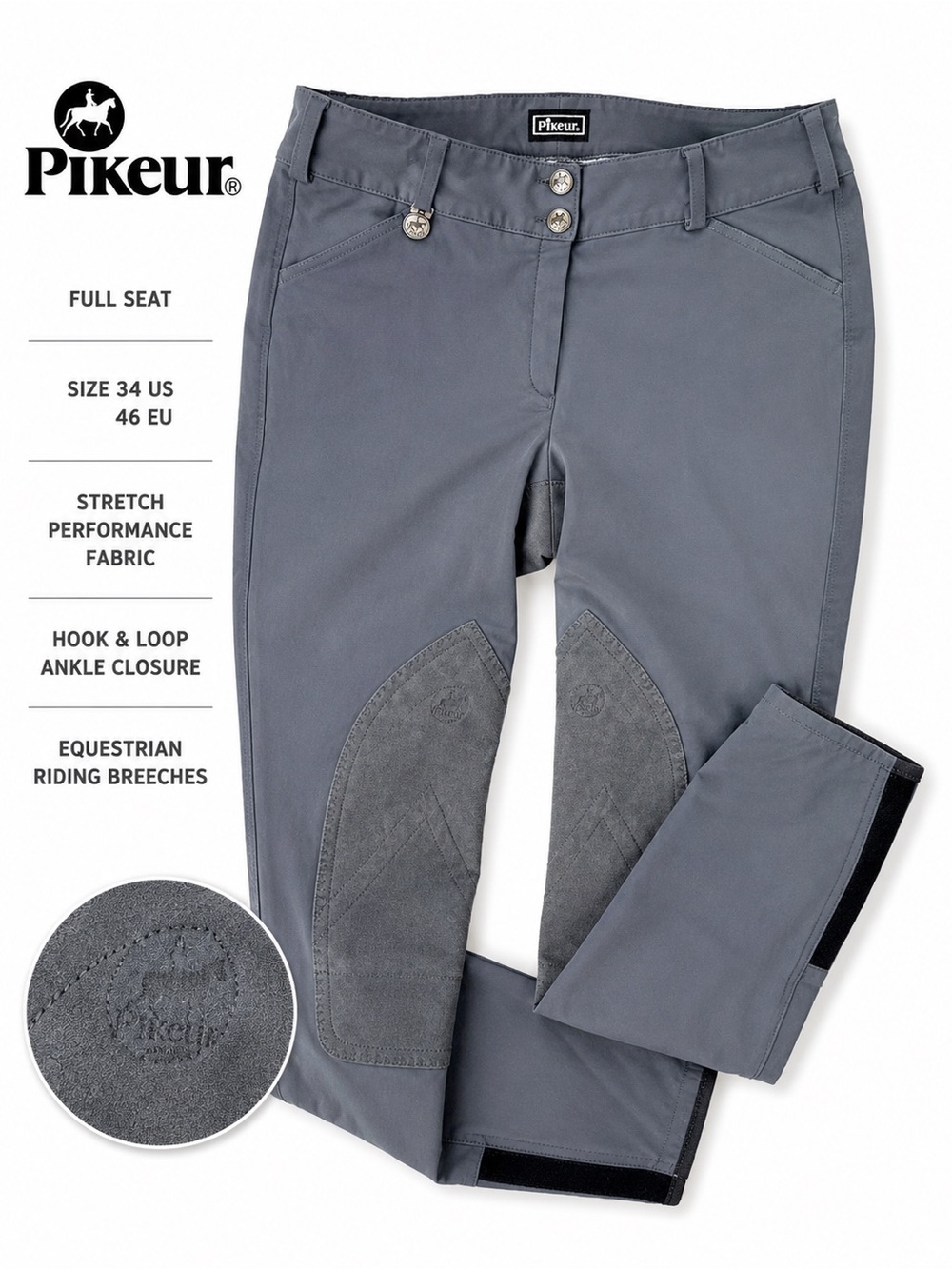 Pikeur Women’s Gray Full Seat Breeches Riding Pants Size 34 US /EU 46 Equestrian